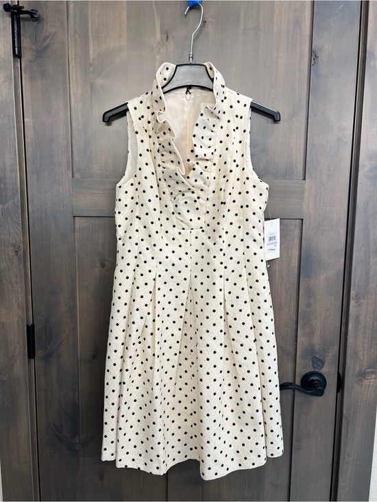Harper Rose Dresses & Skirts - Sleeveless Textured Cream Polka Dot Ruffle Front Dress